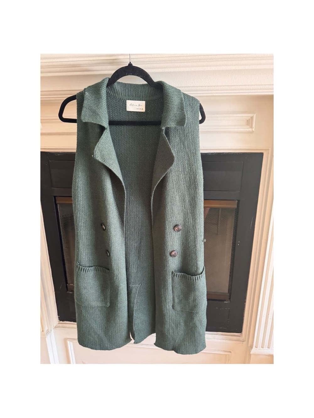 Boutique  Green Knit Sleeveless Coatigan